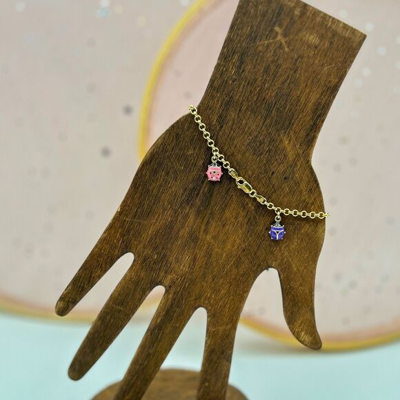 Italian 10k Yellow Gold Rolo Link Charm Bracelet with Enamel Ladybugs - Picture 2 of 7